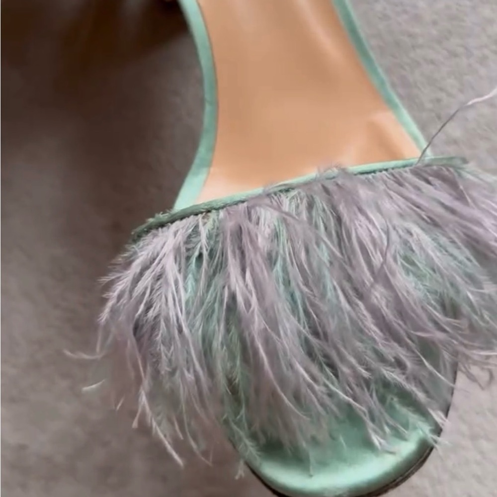 Elegant Feathered Mint Green Women's Shoes